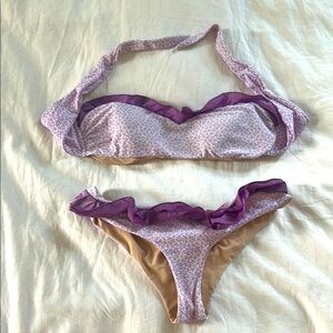 Made in Italy- Sucrette- 
Purple and white Textured Bikini Set with Bandeau Top
